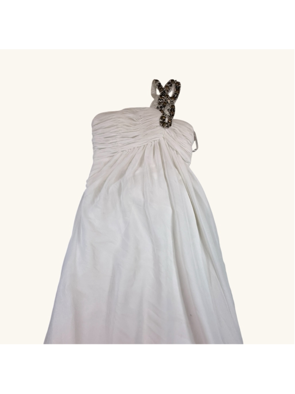 LuxGal One Shoulder White Formal Gown Dress Size 4 Rhinestone Accent